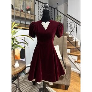 Vintage Jessica McClintock Girls 12 Deep Red Velvet Beaded Heart Whimsigoth